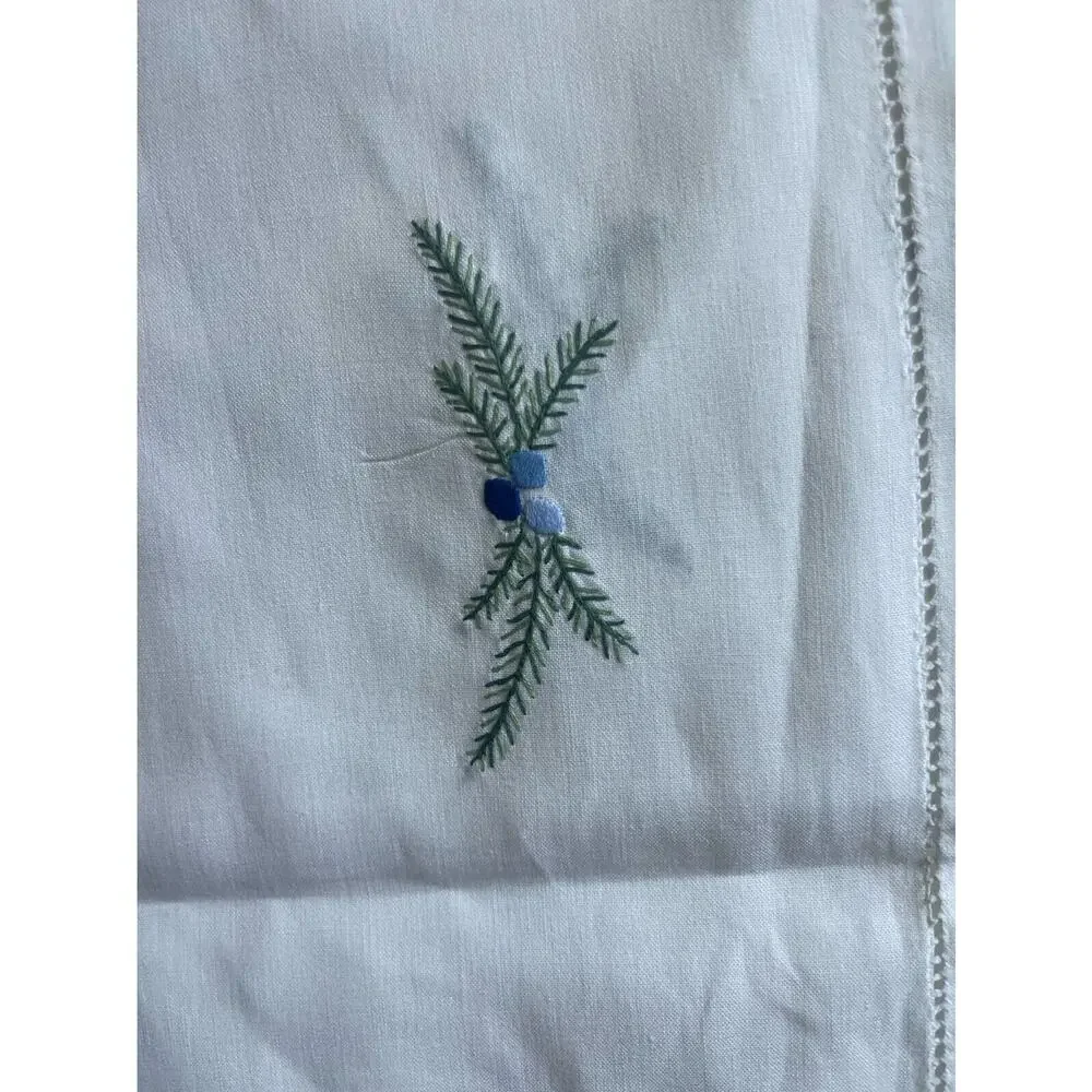 Hand Embroidered Table Cloth & 12 Napkins Vintage 100